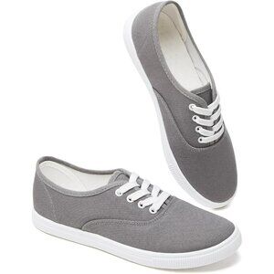 ⚡Women's Grey Classic Sneakers Low Top White Canvas Shoes Casual Lightweight